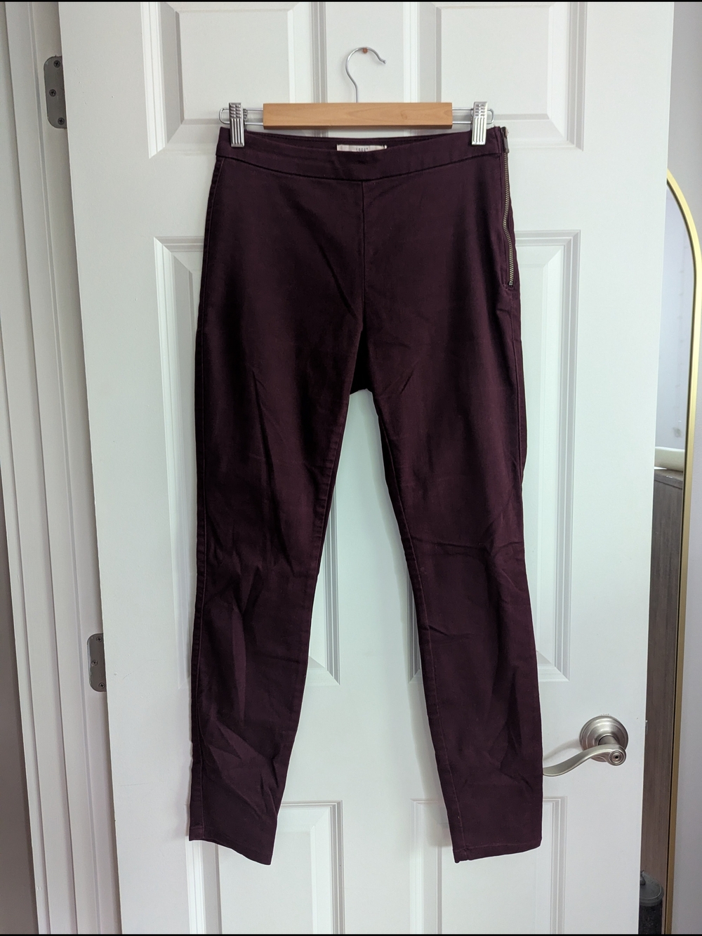 LOGG High Waisted Slim Ponte Knit Pants in Deep Plum
